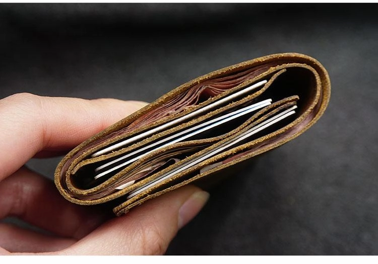 Handmade Brown Leather Mens Trifold Billfold Wallet With Front Pocket Wallet for Men