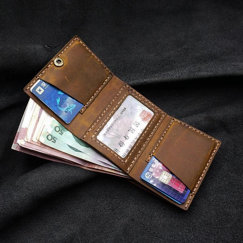 Handmade Brown Leather Mens Trifold Billfold Wallet With Front Pocket Wallet for Men