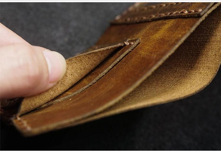 Handmade Brown Leather Mens Trifold Billfold Wallet With Front Pocket Wallet for Men
