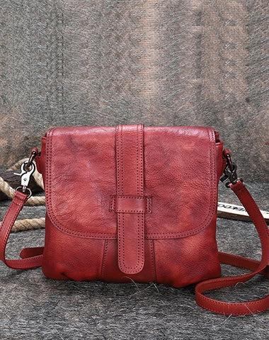 Handmade Brown Leather Womens Square Shoulder Bag School Crossbody Purse for Women