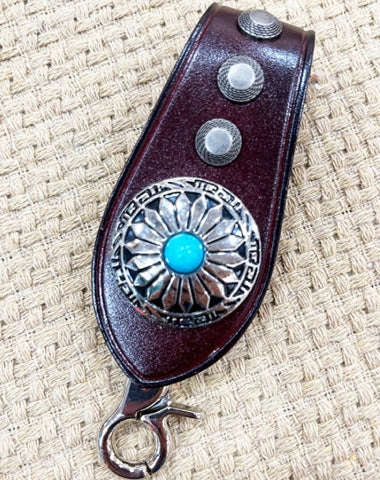 Handmade Coffee Leather Belt Loop for Biker Wallet Chain Belt Loop with Clip KeyChain