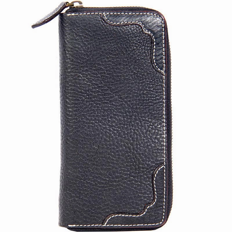Handmade Cool Leather Black Mens Long Wallet Vintage Zipper Long Wallet for Men
