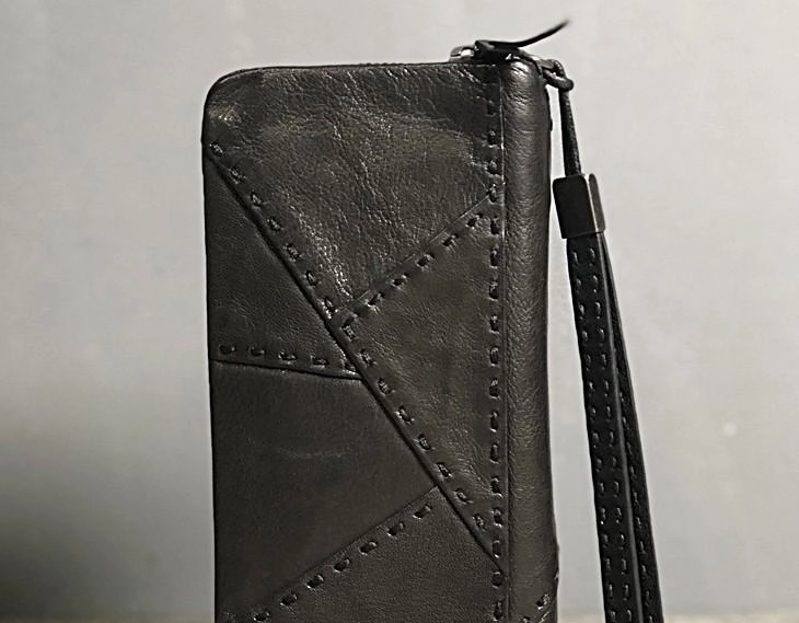 Handmade Genuine Leather Mens Cool Long Leather Wallet Biker Wallet Zipper Clutch Wristlet Wallet for Men