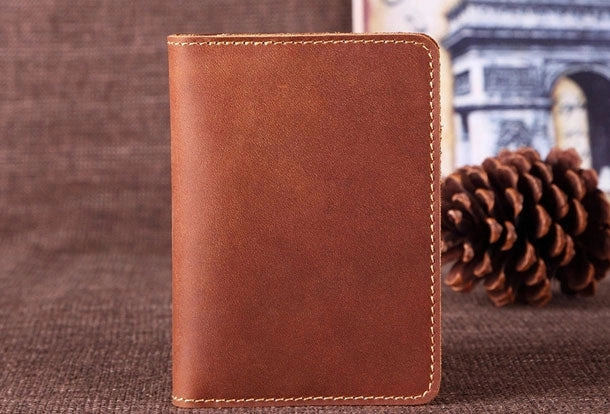 Handmade Genuine Leather Slim Wallet Bifold Long Wallet Passport Purse Bag For Mens