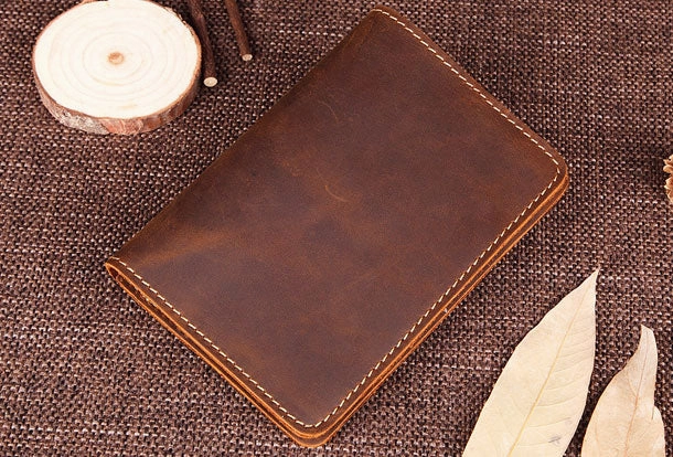 Handmade Genuine Leather Slim Wallet Bifold Long Wallet Passport Purse Bag For Mens