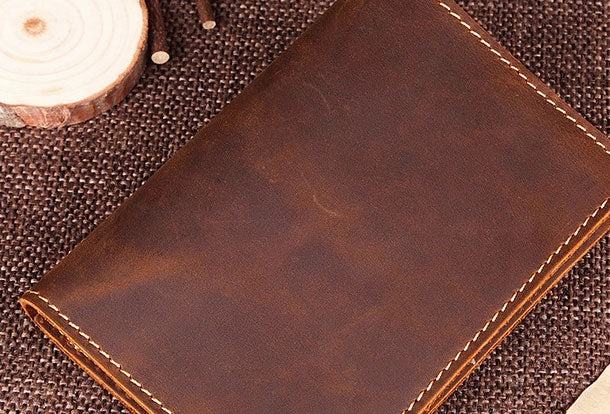 Handmade Genuine Leather Slim Wallet Bifold Long Wallet Passport Purse Bag For Mens