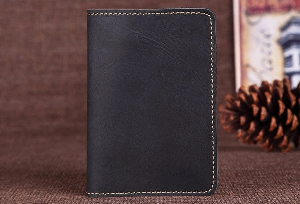 Handmade Genuine Leather Slim Wallet Bifold Long Wallet Passport Purse Bag For Mens