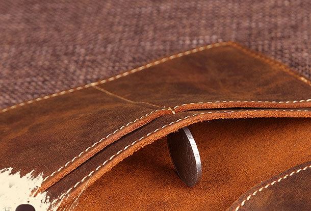 Handmade Genuine Leather Slim Wallet Bifold Long Wallet Passport Purse Bag For Mens