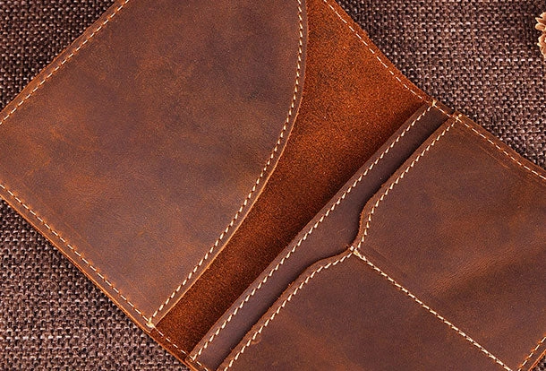 Handmade Genuine Leather Slim Wallet Bifold Long Wallet Passport Purse Bag For Mens