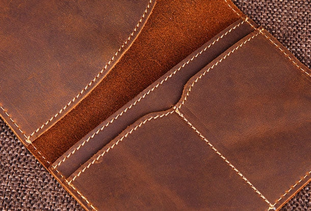 Handmade Genuine Leather Slim Wallet Bifold Long Wallet Passport Purse Bag For Mens