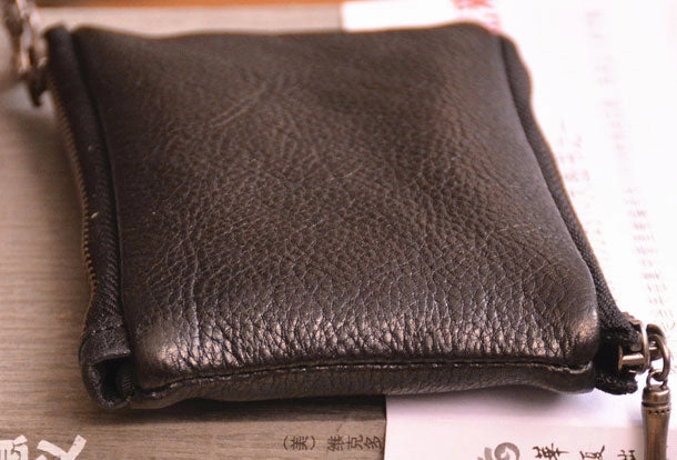 Handmade Genuine Leather Slim Zip Wallet billfold Wallet Coin Purse Bag For Mens