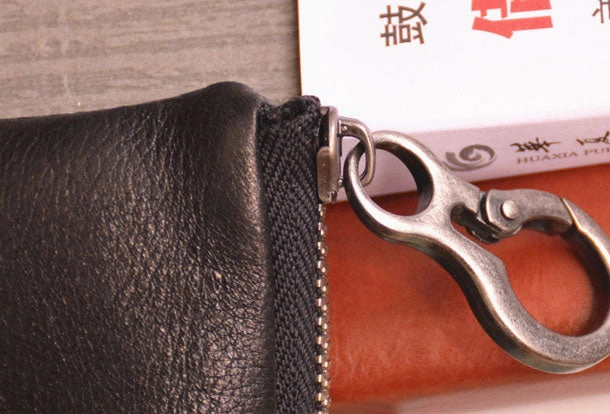 Handmade Genuine Leather Slim Zip Wallet billfold Wallet Coin Purse Bag For Mens
