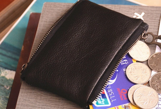 Handmade Genuine Leather Slim Zip Wallet billfold Wallet Coin Purse Bag For Mens
