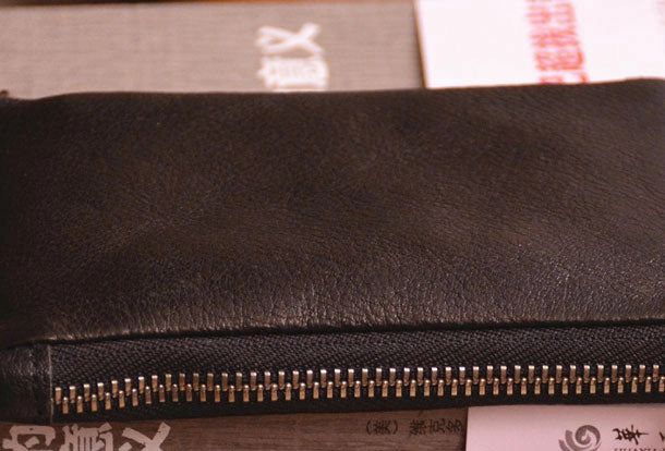 Handmade Genuine Leather Slim Zip Wallet billfold Wallet Coin Purse Bag For Mens