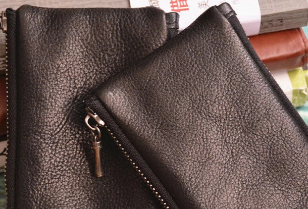 Handmade Genuine Leather Slim Zip Wallet billfold Wallet Coin Purse Bag For Mens