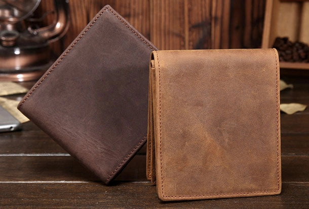 Handmade Genuine Leather Vintage Mens Wallets Cool billfold Slim Bifold Wallet Card Wallet Purse for Mens