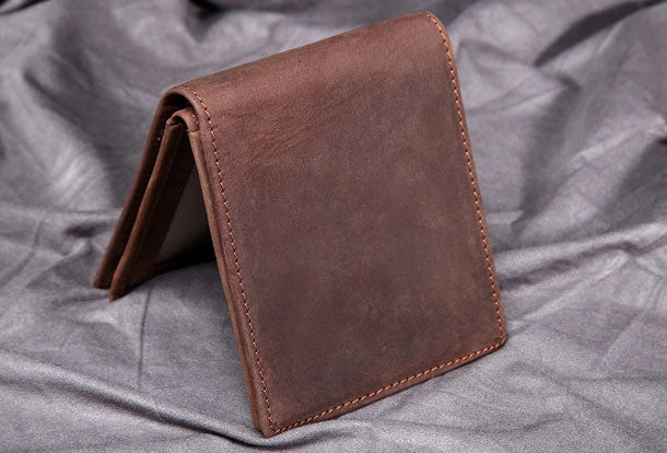 Handmade Genuine Leather Vintage Mens Wallets Cool billfold Slim Bifold Wallet Card Wallet Purse for Mens