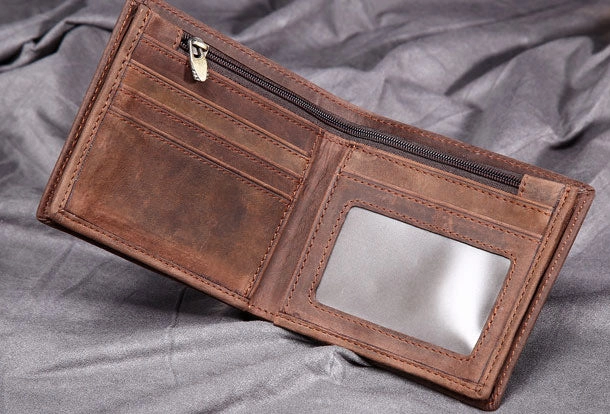 Handmade Genuine Leather Vintage Mens Wallets Cool billfold Slim Bifold Wallet Card Wallet Purse for Mens