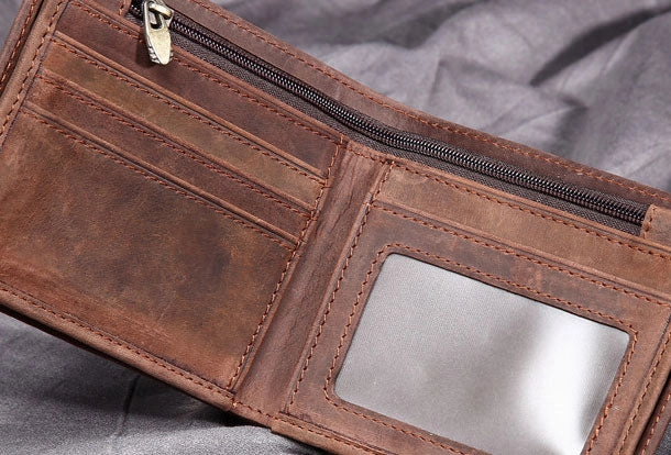 Handmade Genuine Leather Vintage Mens Wallets Cool billfold Slim Bifold Wallet Card Wallet Purse for Mens