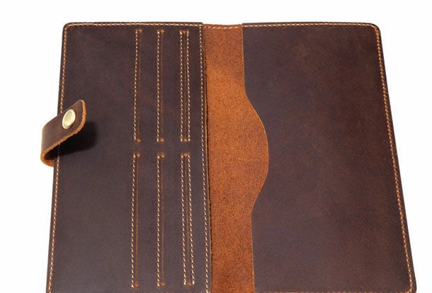 Handmade Genuine Leather Wallet Long Leather Wallet Bifold Wallet Bag For Mens