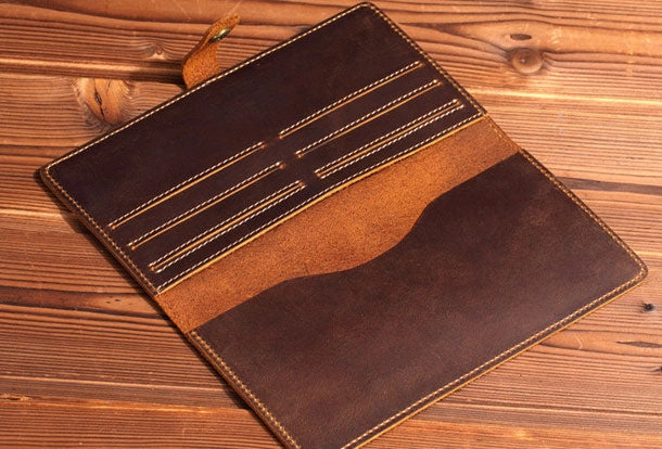 Handmade Genuine Leather Wallet Long Leather Wallet Bifold Wallet Bag For Mens