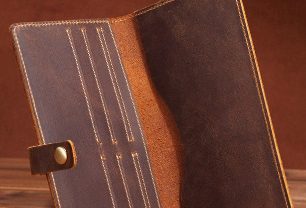 Handmade Genuine Leather Wallet Long Leather Wallet Bifold Wallet Bag For Mens