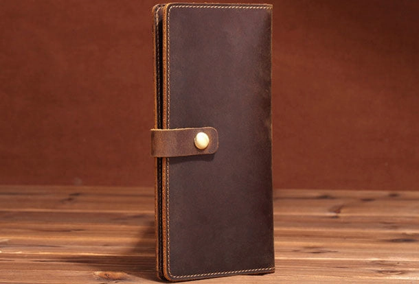 Handmade Genuine Leather Wallet Long Leather Wallet Bifold Wallet Bag For Mens