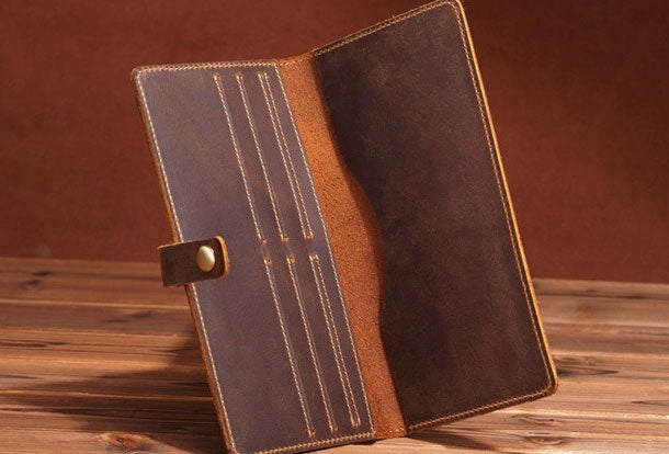 Handmade Genuine Leather Wallet Long Leather Wallet Bifold Wallet Bag For Mens
