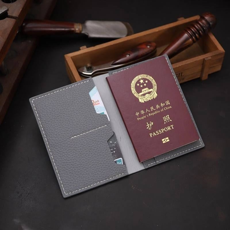 Handmade Gray Mens Slim Travel Billfold Wallets Personalized Leather Passport Wallet for Men
