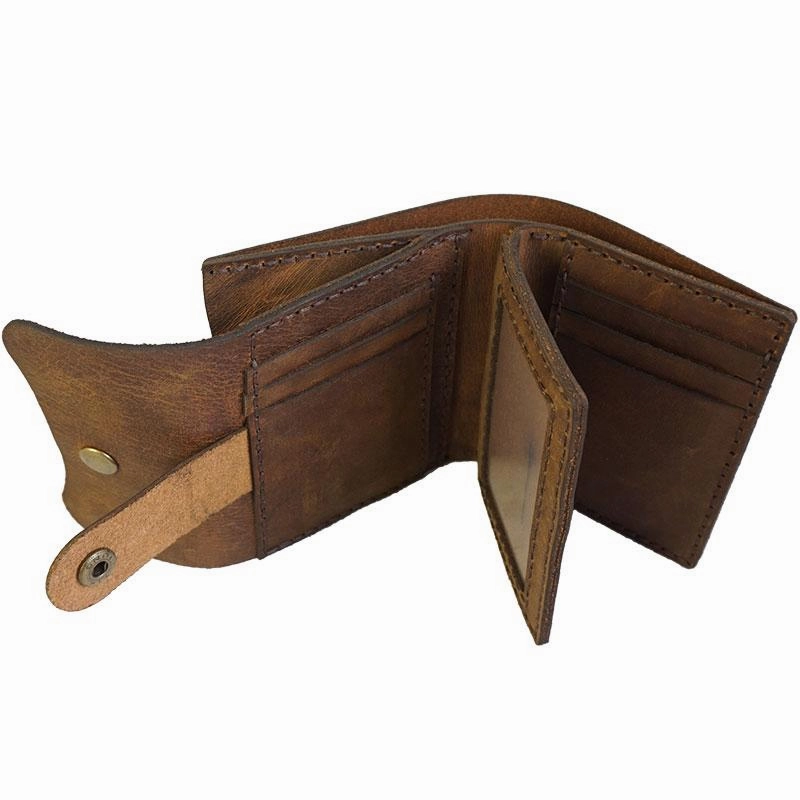 Handmade Green Leather Mens Trifold Billfold Wallet With Coin Pocket Brown Small Wallet for Men