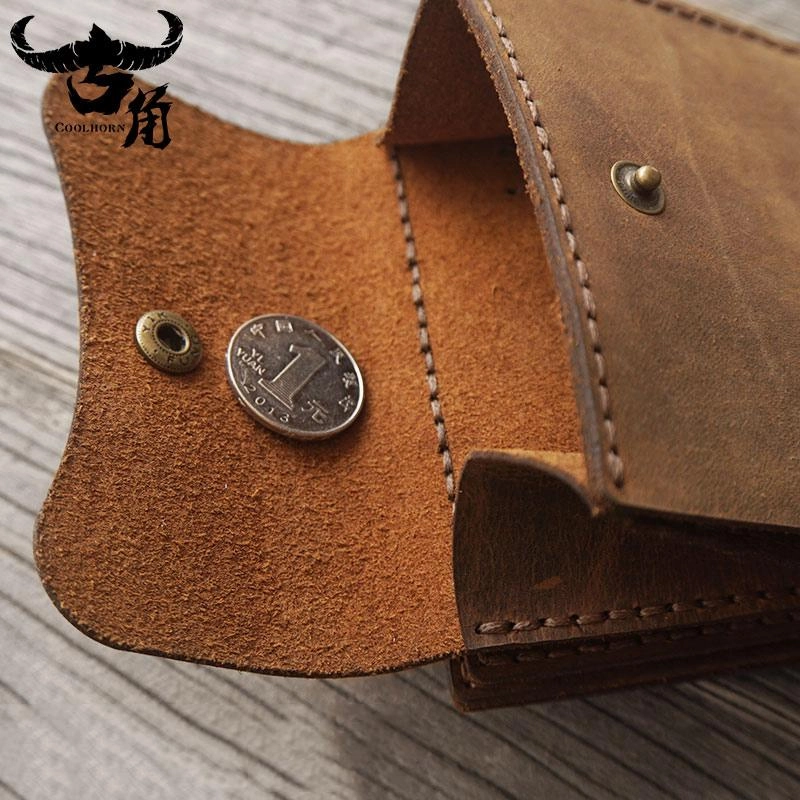 Handmade Green Leather Mens Trifold Billfold Wallet With Coin Pocket Brown Small Wallet for Men