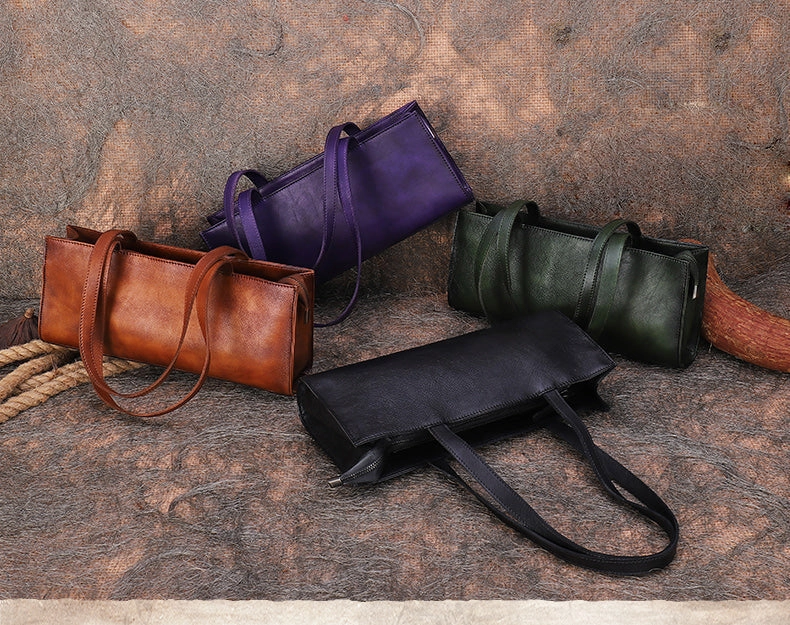 Handmade Green Leather Womens Vintage Baguette Bag Best Baguette Shoulder Bag Crossbody Purses for Ladies