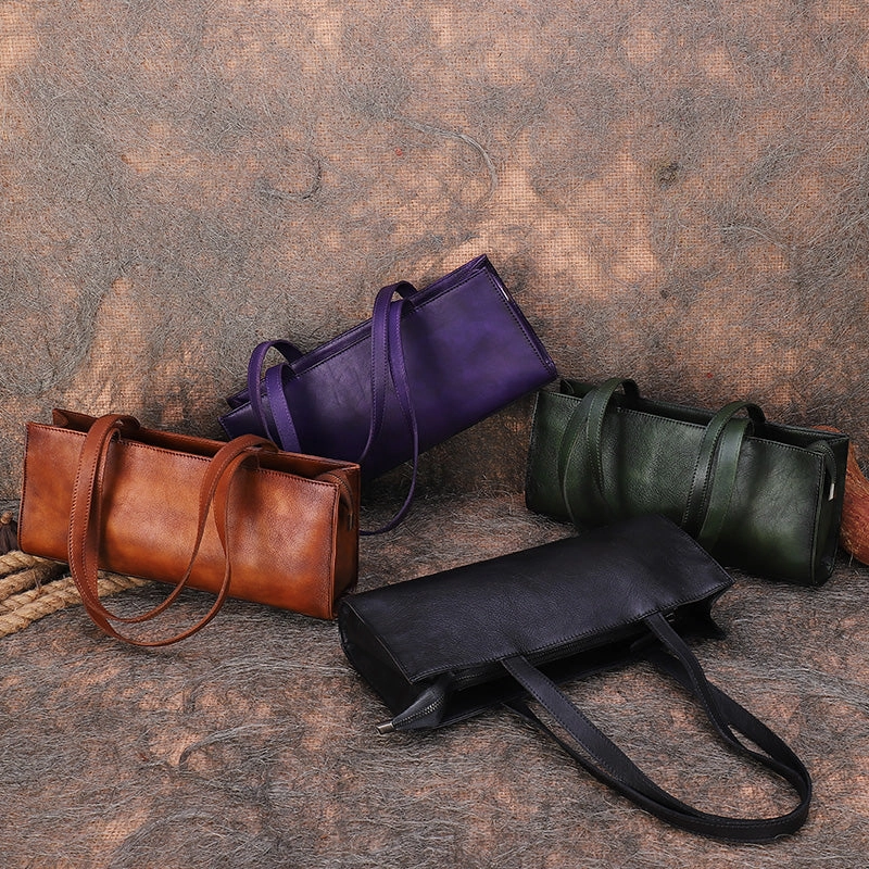 Handmade Green Leather Womens Vintage Baguette Bag Best Baguette Shoulder Bag Crossbody Purses for Ladies