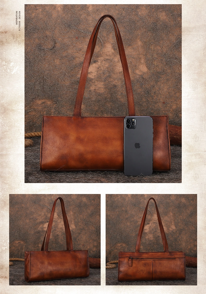 Handmade Green Leather Womens Vintage Baguette Bag Best Baguette Shoulder Bag Crossbody Purses for Ladies