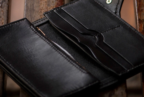 Handmade leather biker chain trucker wallet leather men Black snake skin Tooled wallet