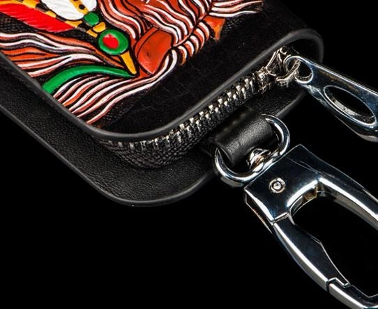 Handmade Leather Biker Mens Cool Car Key Wallet Coin Wallets Pouch Car KeyChain for Men
