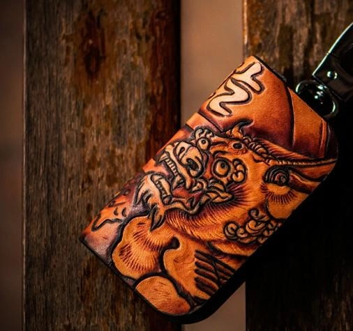 Handmade Leather Biker Mens Cool Car Key Wallet Coin Wallets Pouch Car KeyChain for Men
