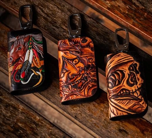 Handmade Leather Biker Mens Cool Car Key Wallet Coin Wallets Pouch Car KeyChain for Men
