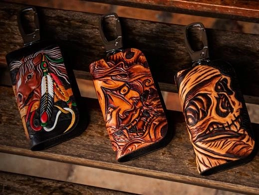 Handmade Leather Biker Mens Cool Car Key Wallet Coin Wallets Pouch Car KeyChain for Men