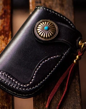 Handmade Leather Biker Mens Cool Car Key Wallets Coin Wallet Pouch Car KeyChain for Men