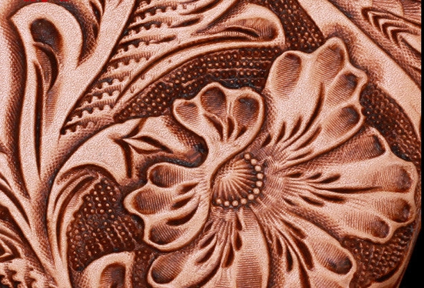 Handmade leather biker trucker beige floral wallet leather chain men Black Tooled wallet