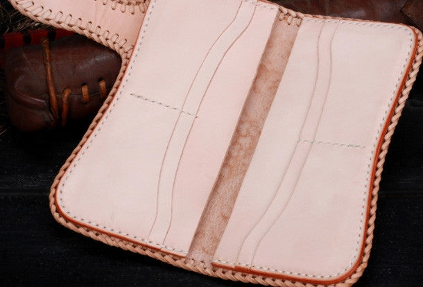 Handmade leather biker trucker beige floral wallet leather chain men Black Tooled wallet
