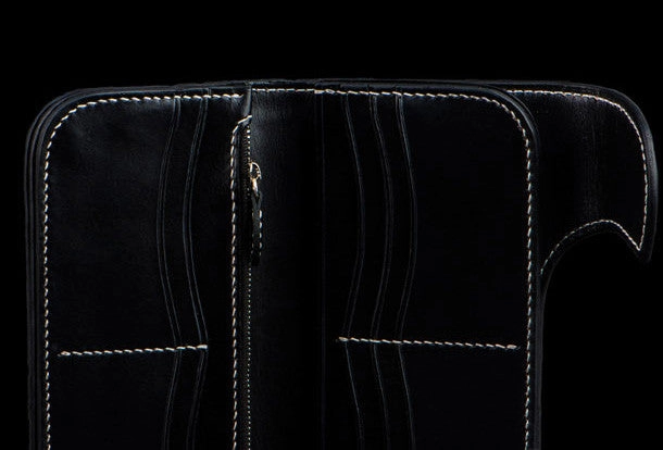 Handmade leather biker trucker wallet leather chain men monster Black Carved Tooled wallet