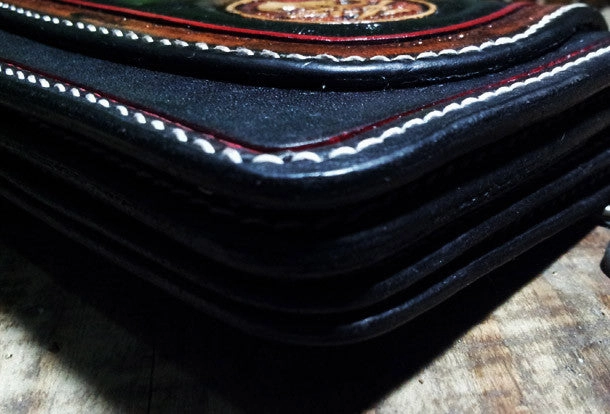 Handmade leather Biker wallet trucker wallet chain wallet long skull wallets leather men Black Tooled wallet