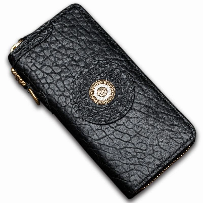Handmade Leather Black Chain Wallet Mens Biker Wallet Cool Leather Wallet Long Wallets for Men