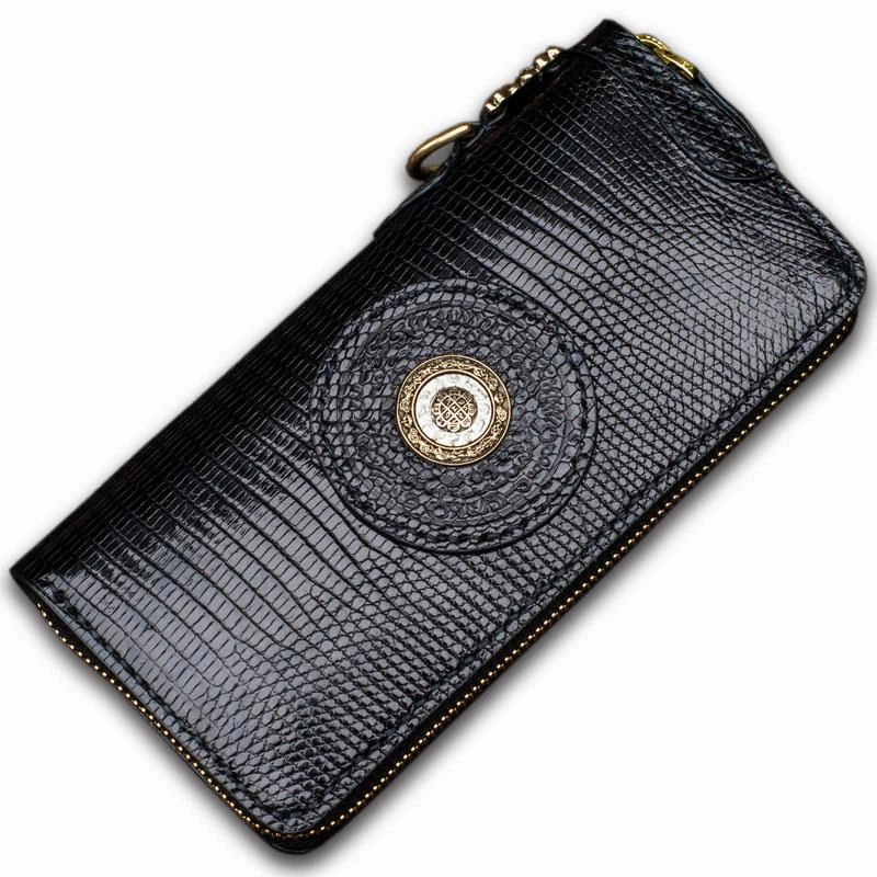 Handmade Leather Black LIZARD SKIN Chain Wallet Mens Biker Wallet Cool Leather Wallet Long Wallets for Men