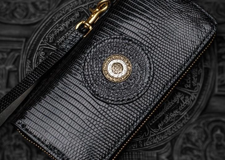Handmade Leather Black LIZARD SKIN Chain Wallet Mens Biker Wallet Cool Leather Wallet Long Wallets for Men