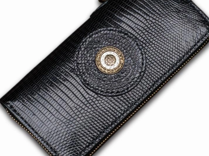 Handmade Leather Black LIZARD SKIN Chain Wallet Mens Biker Wallet Cool Leather Wallet Long Wallets for Men