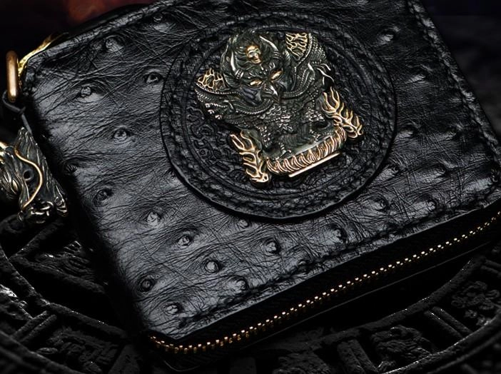 Handmade Leather Black Small Biker Wallet Mens Cool billfold Chain Wallet Trucker Wallet with Chain