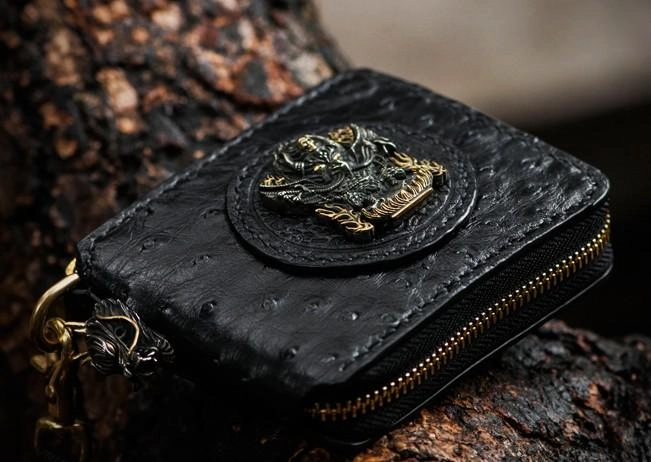 Handmade Leather Black Small Biker Wallet Mens Cool billfold Chain Wallet Trucker Wallet with Chain